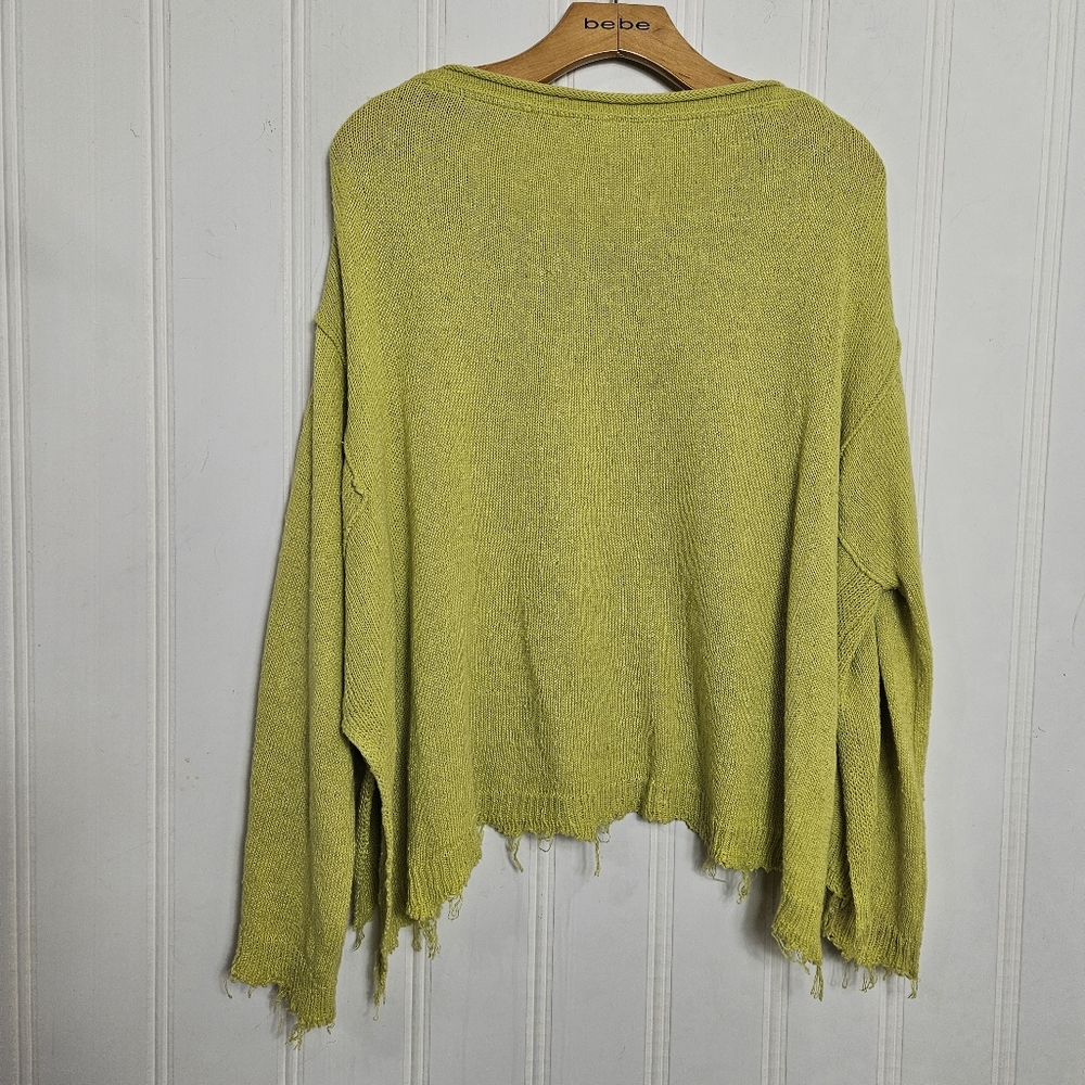 Free People Chartreuse Off-the-Shoulder Sweater slouchy grunge 💚 - Picture 8 of 11